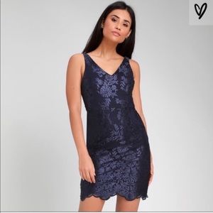 Lulu’s navy blue floral lace mini dress